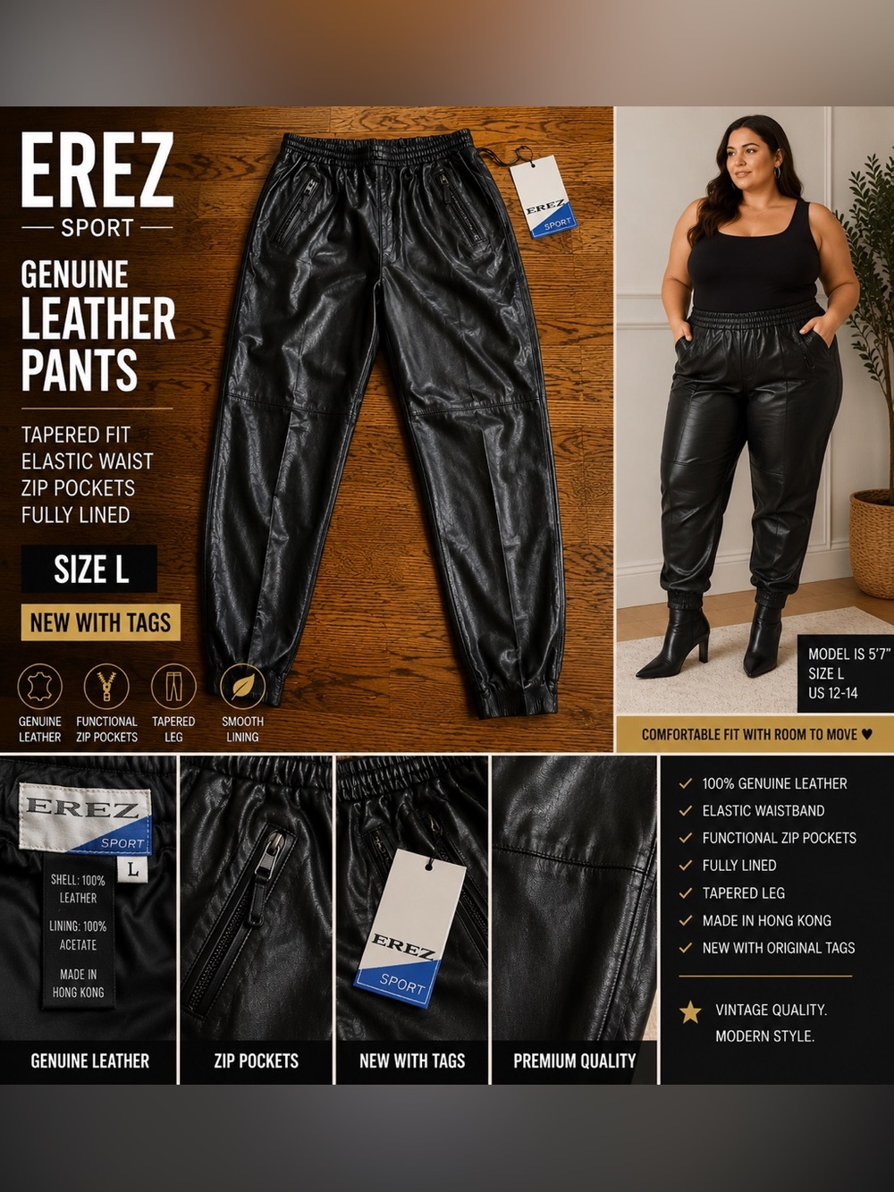 Erez Sport Women’s Black Faux Leather Jogger Pants
